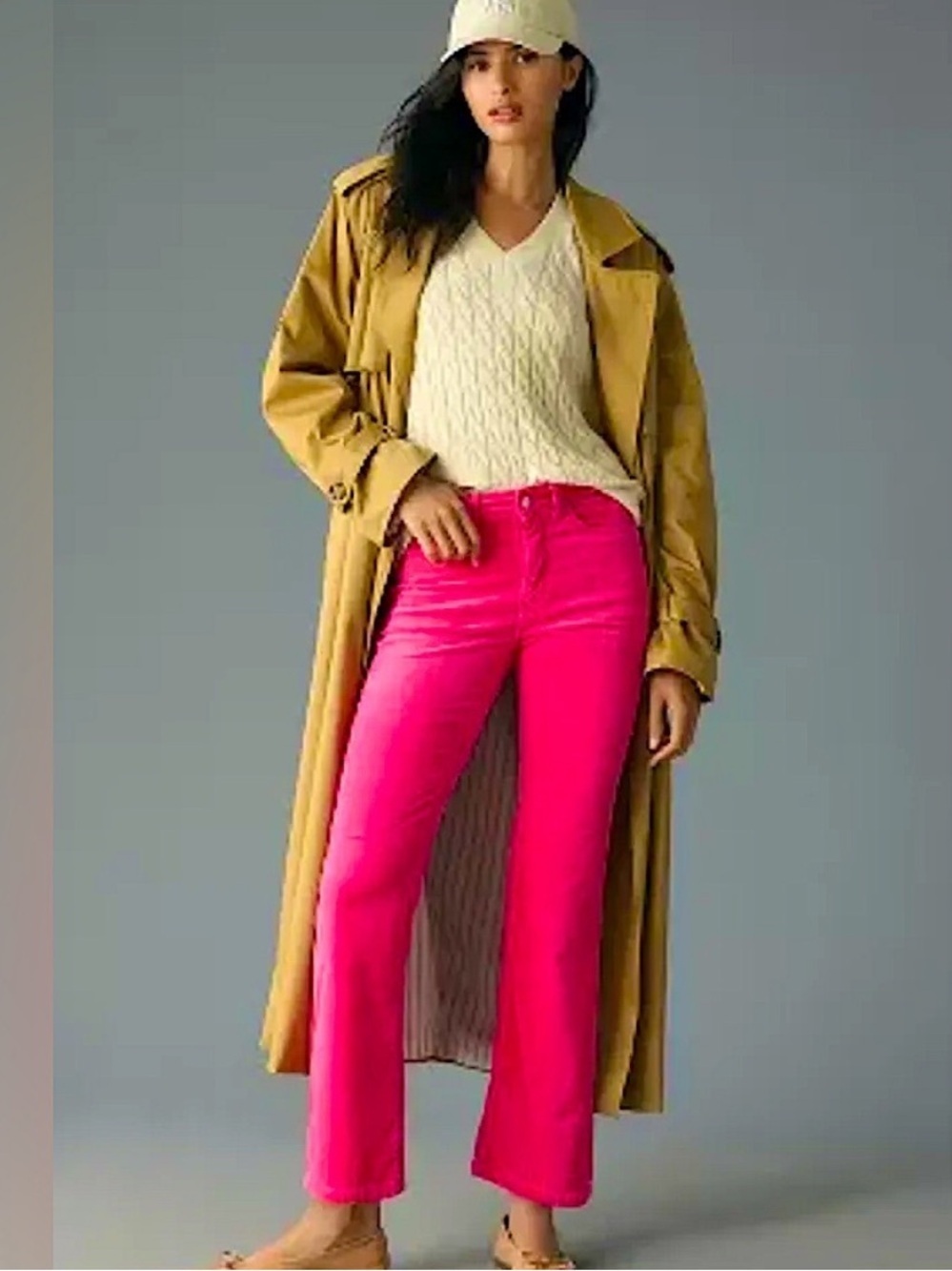 Anthropologie Pilcro The Yaya Mid-Rise Corduroy Crop Flare Jeans Hot Pink Sz 26